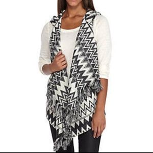 JOLT black Chevron Aztec Tribal Print Waterfall Fringe Sweater Vest